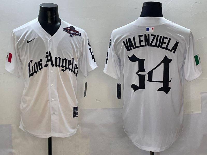 Men Los Angeles Dodgers 34 Valenzuela White Five generations Joint Name 2025 Nike MLB Jersey style 8